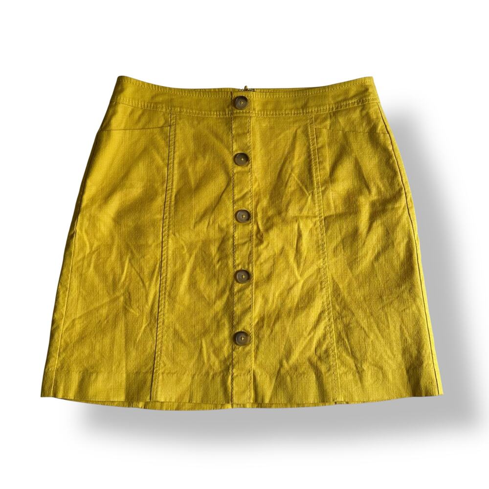 Loft Button-Front Mini Skirt Womens Size 6 Yellow Minimalist Business